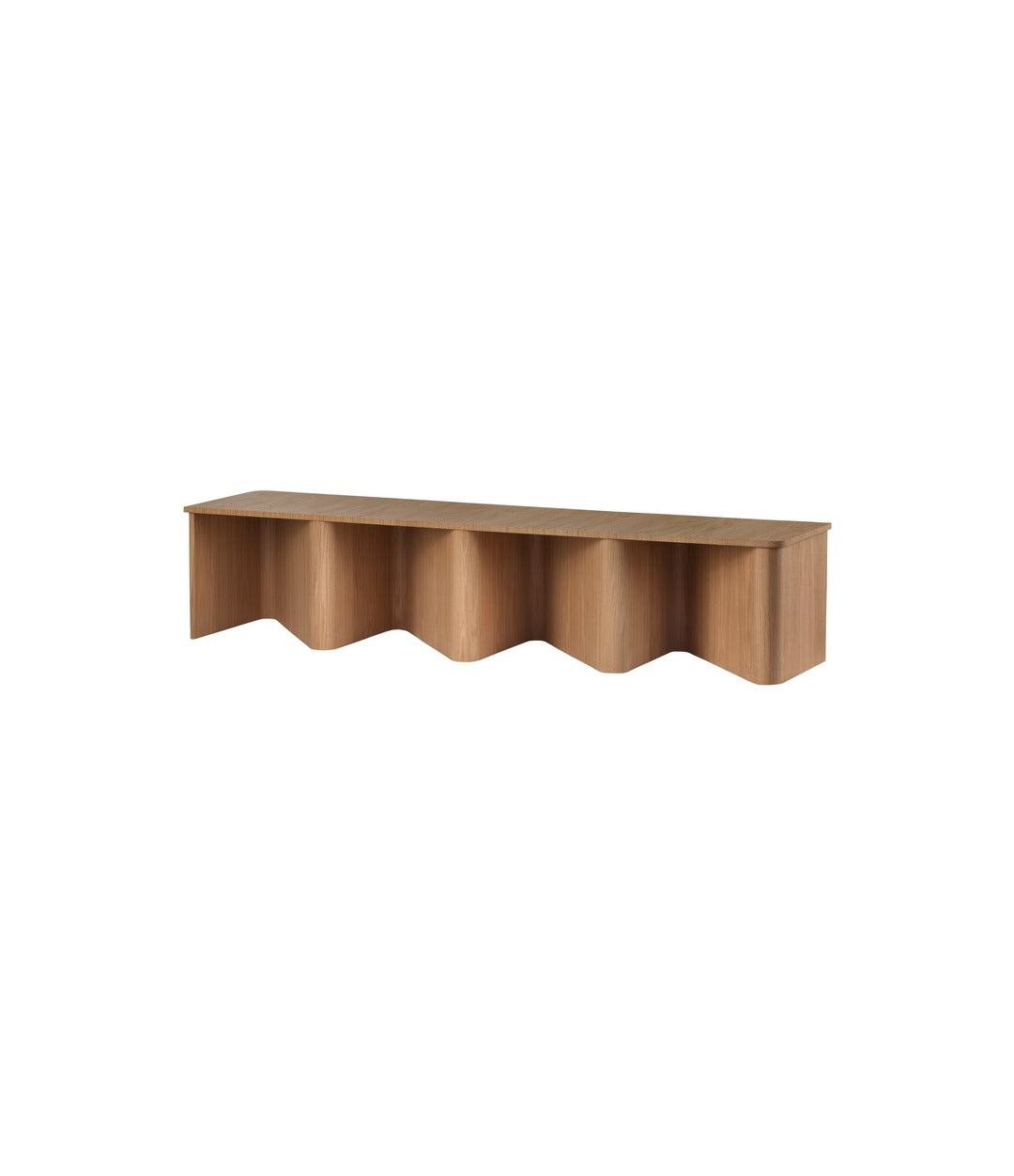Nami Bench by Miniforms in Flamed Oak, three-quarter view – In Dubai by WSPR