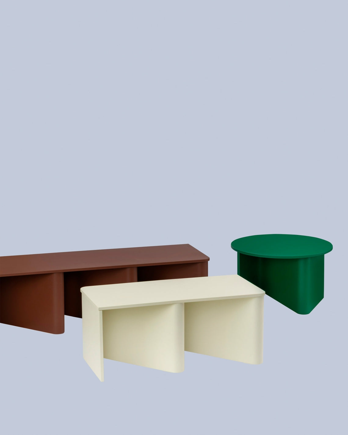 Nami Coffee Table by Miniforms in cream, brown and green lacquer, group view – In Dubai by WSPR