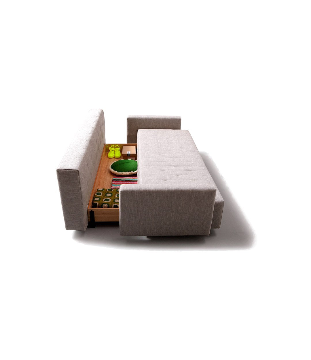 Nap Sofa Bed by Sancal with the storage compartment open – In Dubai by WSPR