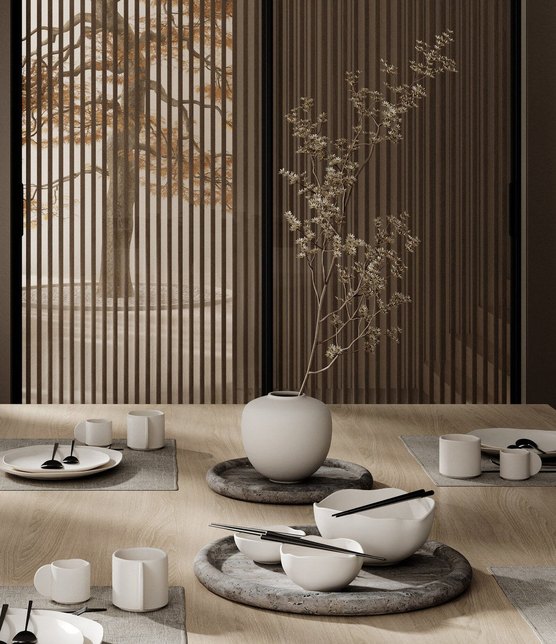 Native Bowl Set by 101 Copenhagen in Birch in a styled interior, view 3 – In Dubai by WSPR