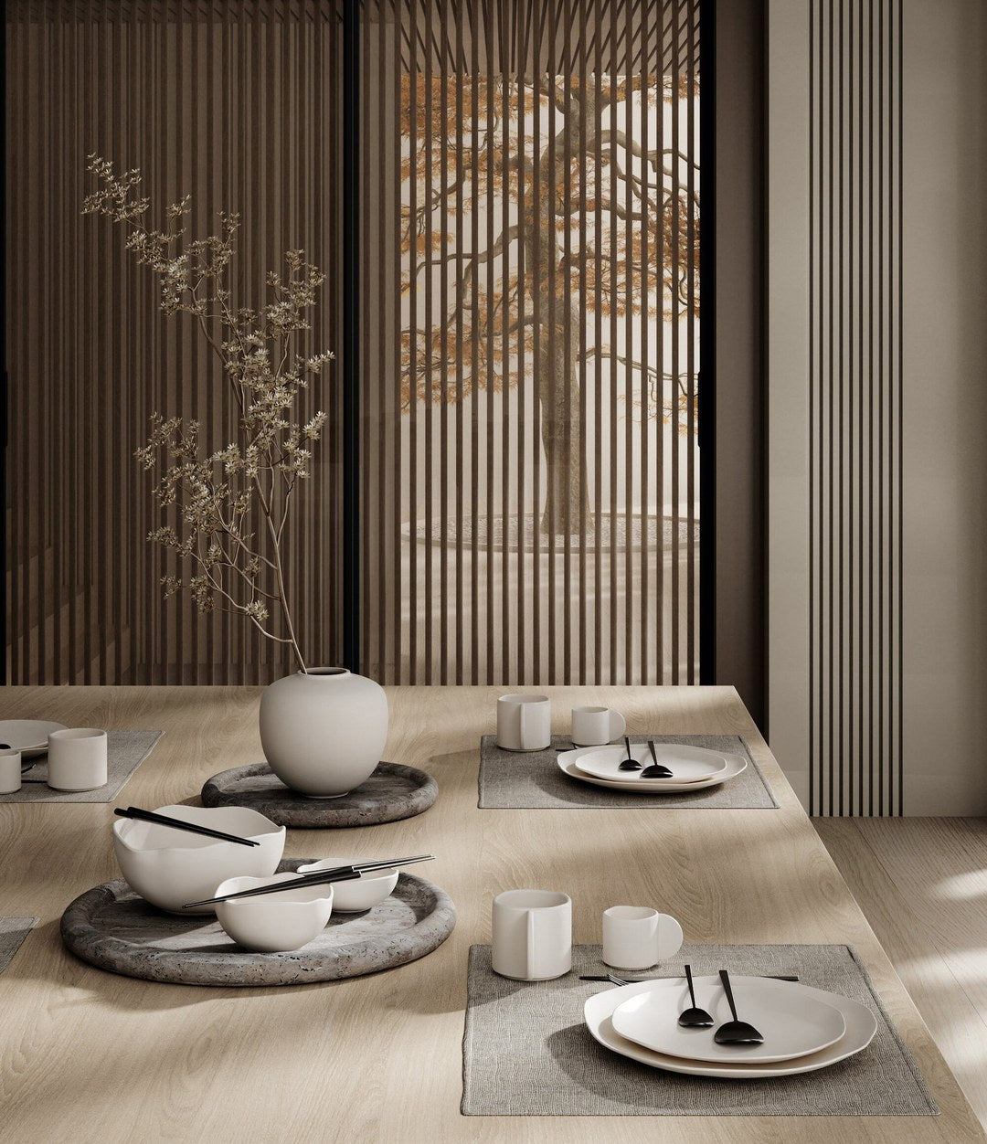 Native Dinner Plate by 101 Copenhagen in Birch in a styled interior, view 3 – In Dubai by WSPR