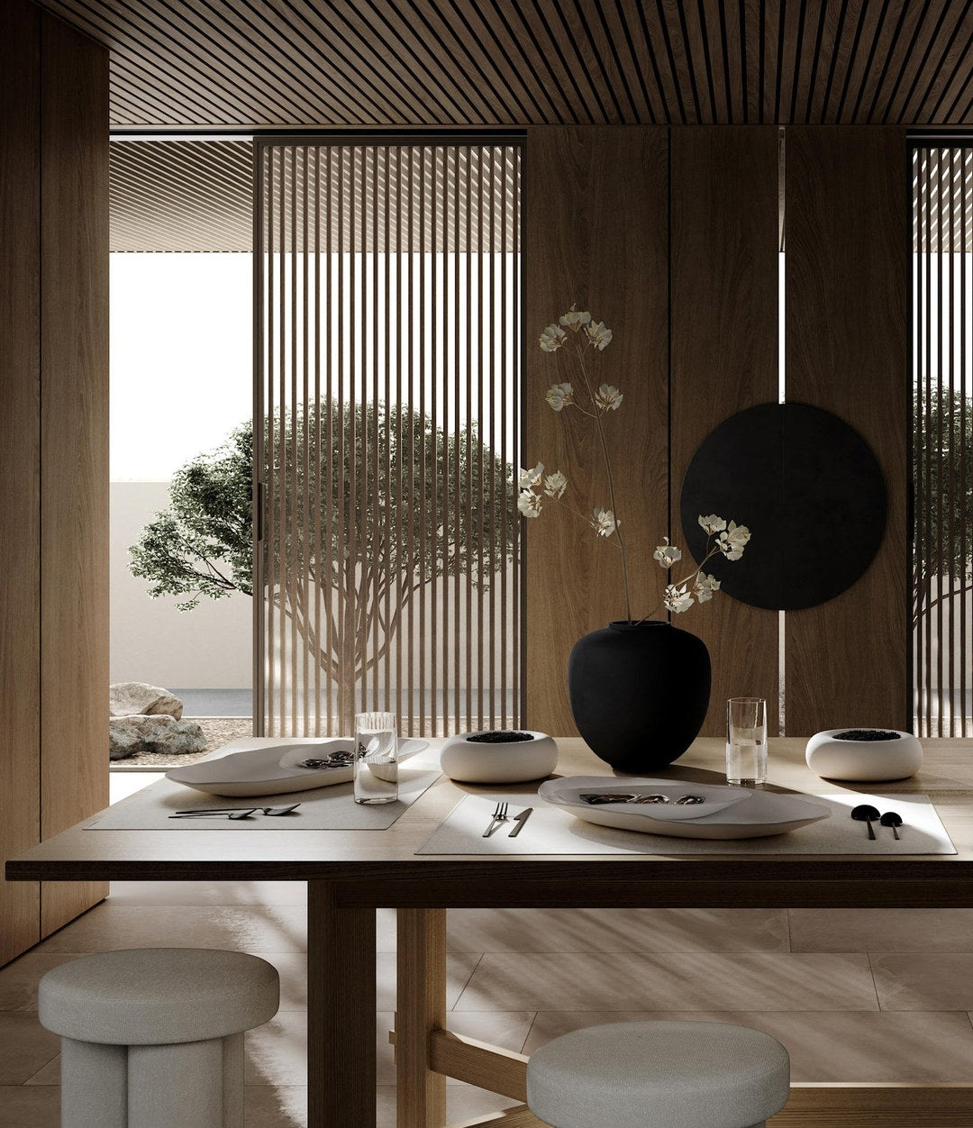 Native Tray, Fat by 101 Copenhagen in Birch in a styled interior, view 2 – In Dubai by WSPR