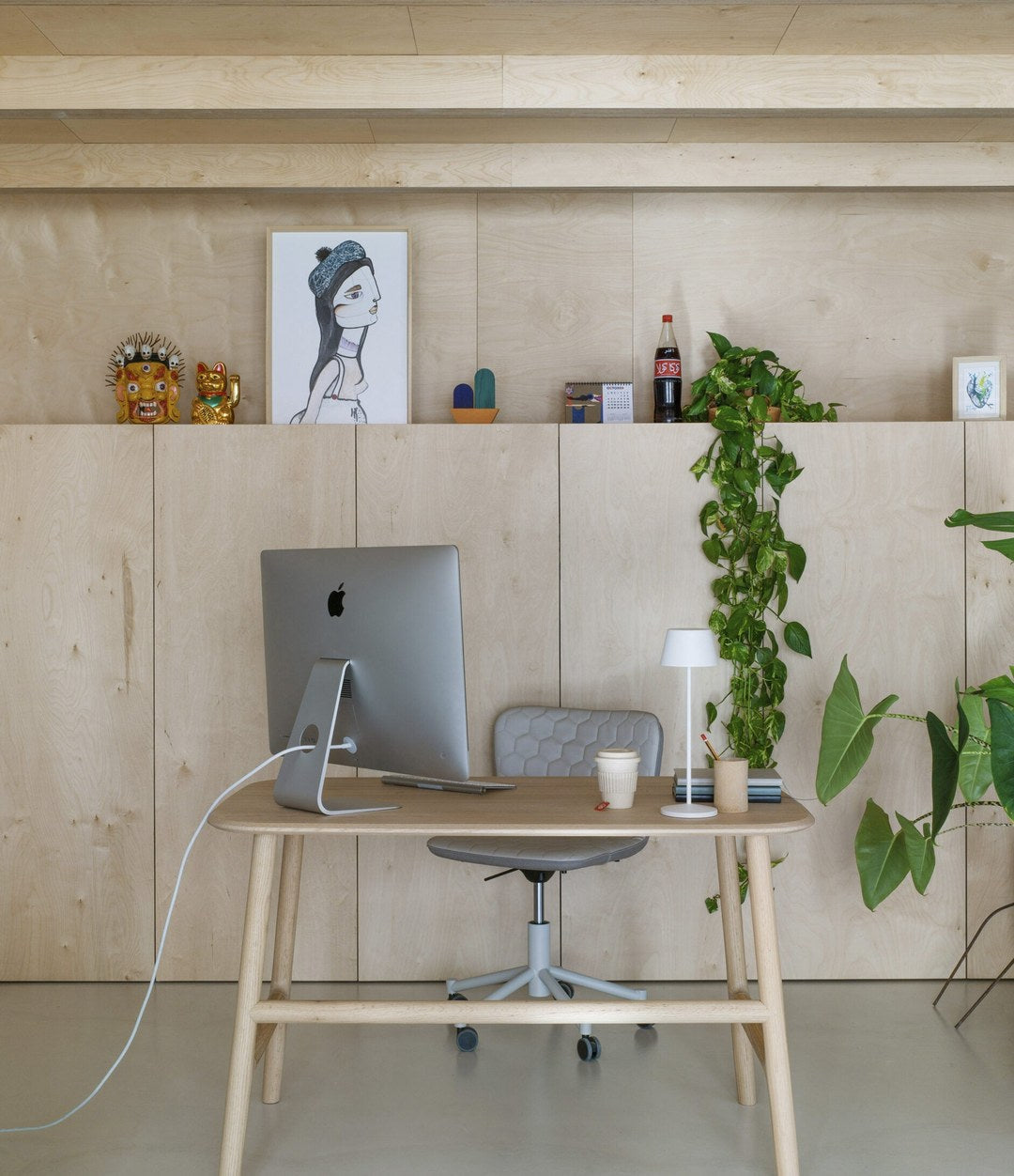 Nudo Desk by Sancal in light oak with a computer – In Dubai by WSPR
