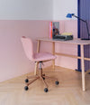 Nudo Desk by Sancal in natural oak in a pink room – In Dubai by WSPR