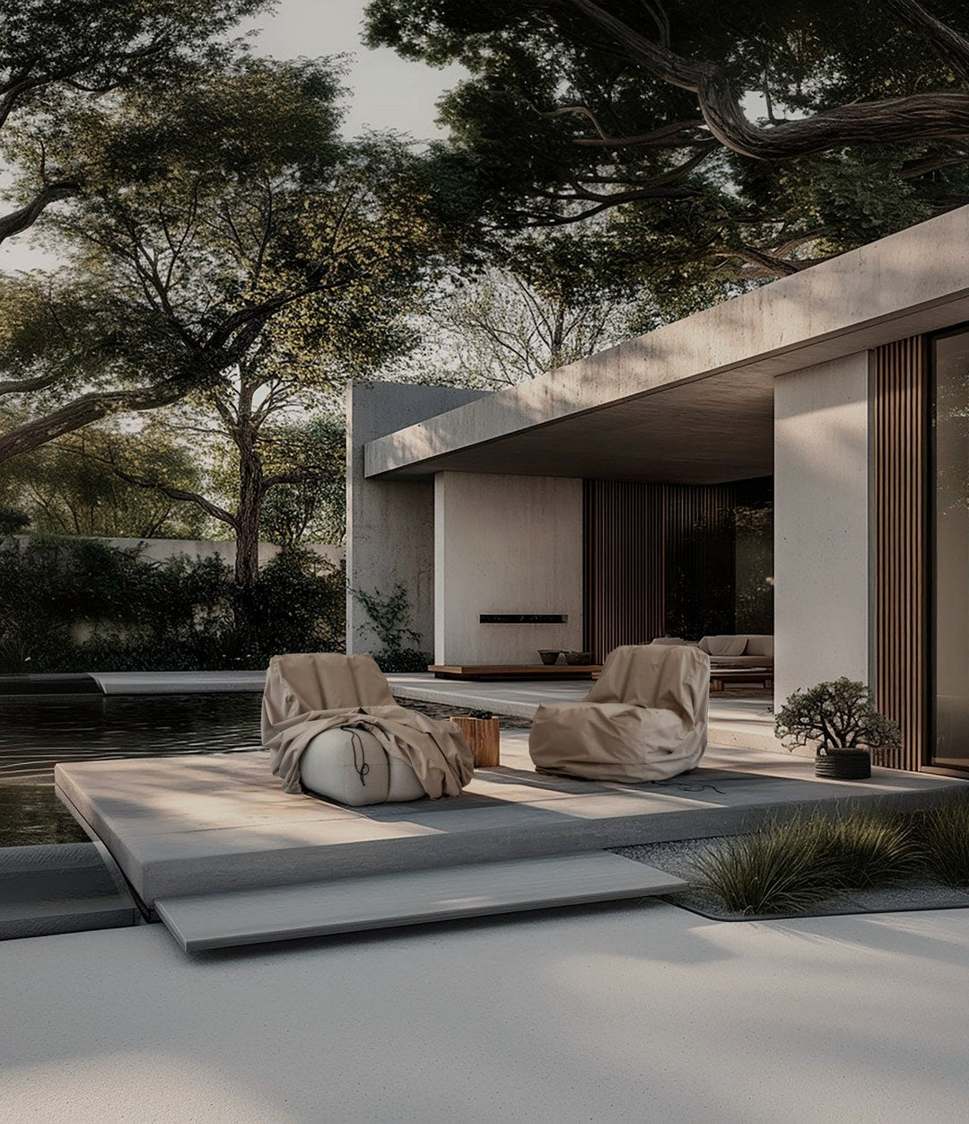 Outdoor Cover, Lounge Chair by 101 Copenhagen in Sand in a styled interior, view 2 – In Dubai by WSPR