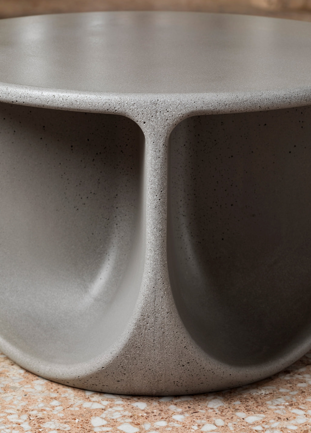 Pinto Coffee Table by Miniforms in a grey concrete finish, detail of the base – In Dubai by WSPR
