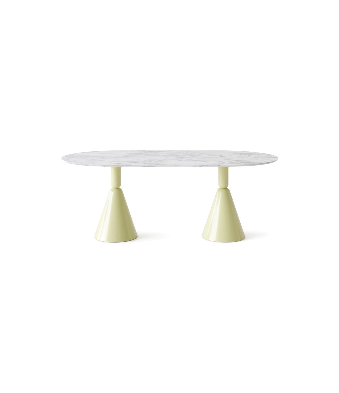Pion Dining Table by Sancal oval table in white marble on pale yellow bases – In Dubai by WSPR