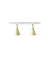 Pion Dining Table by Sancal oval table in white marble on pale yellow bases – In Dubai by WSPR