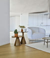 Pion Side Table by Sancal in brown and white in a bright living room – In Dubai by WSPR