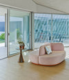 Pion Side Table by Sancal in brown by a pink sofa – In Dubai by WSPR