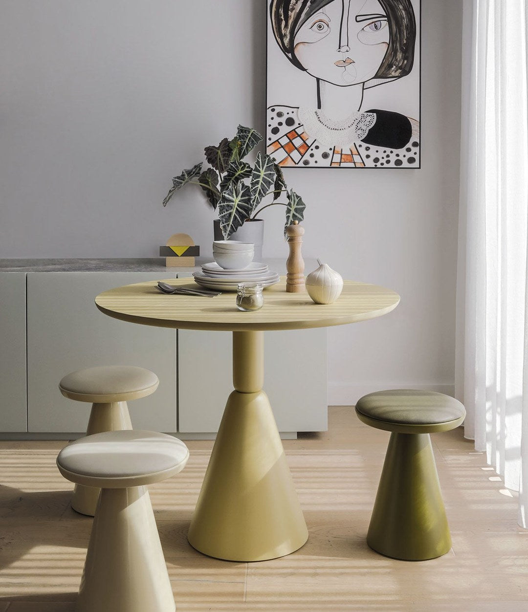Pion Stool by Sancal with a Pion table in a dining room – In Dubai by WSPR