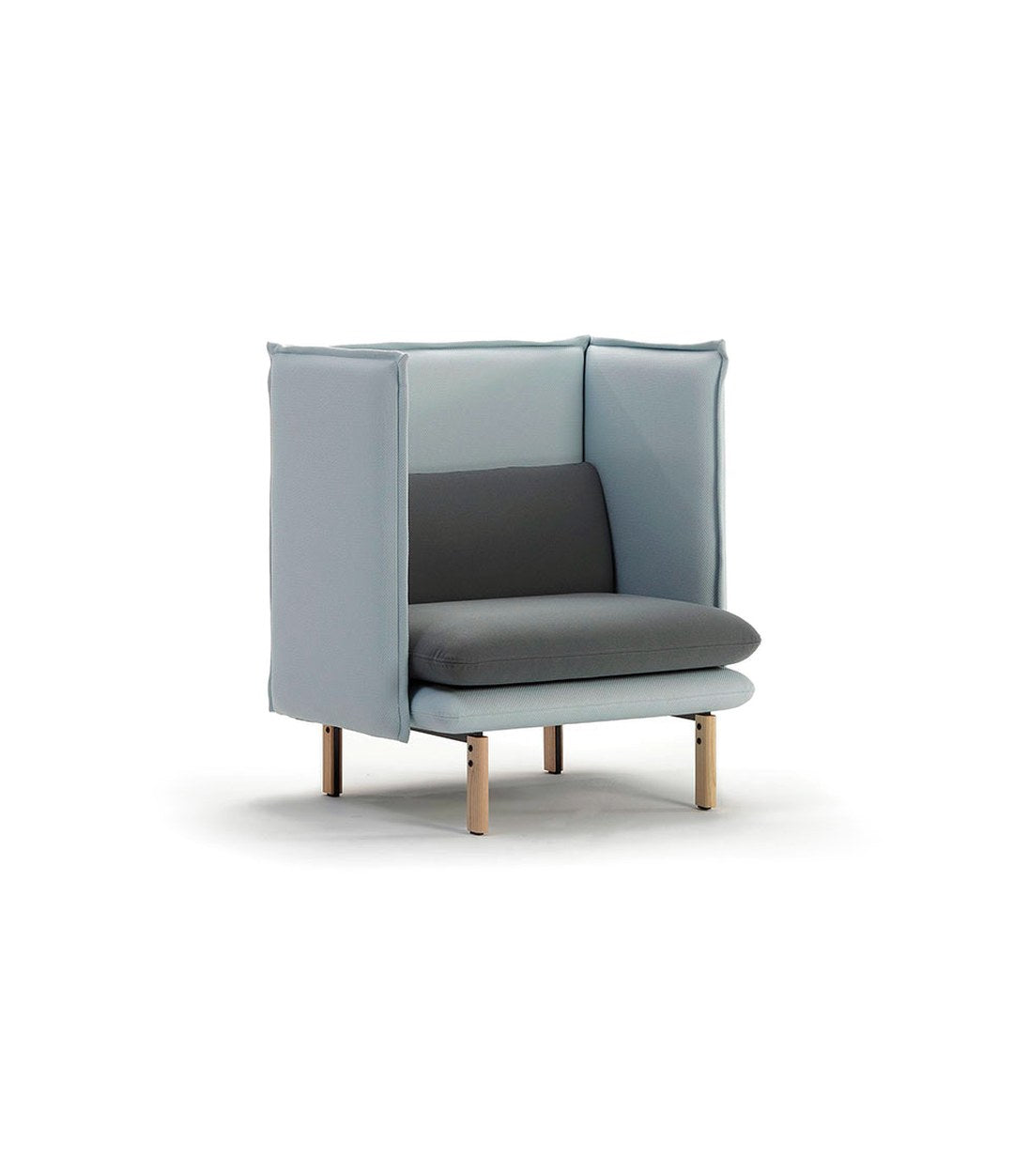 Rew Armchair by Sancal in pale blue and grey, three-quarter view – In Dubai by WSPR