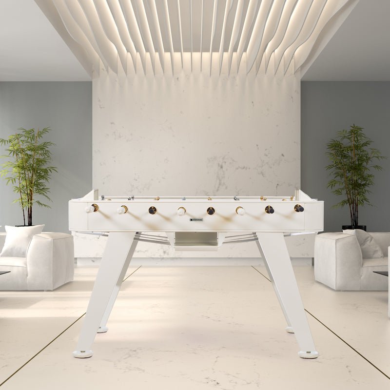 RS2 Gold Foosball Table by RS Barcelona in Traffic White in a styled interior – In Dubai by WSPR