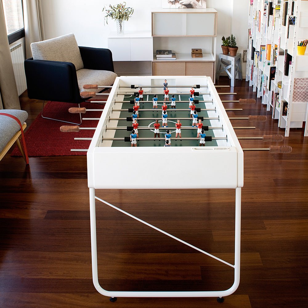 RS3 Foosball Table by RS Barcelona in Traffic White in a styled interior – In Dubai by WSPR