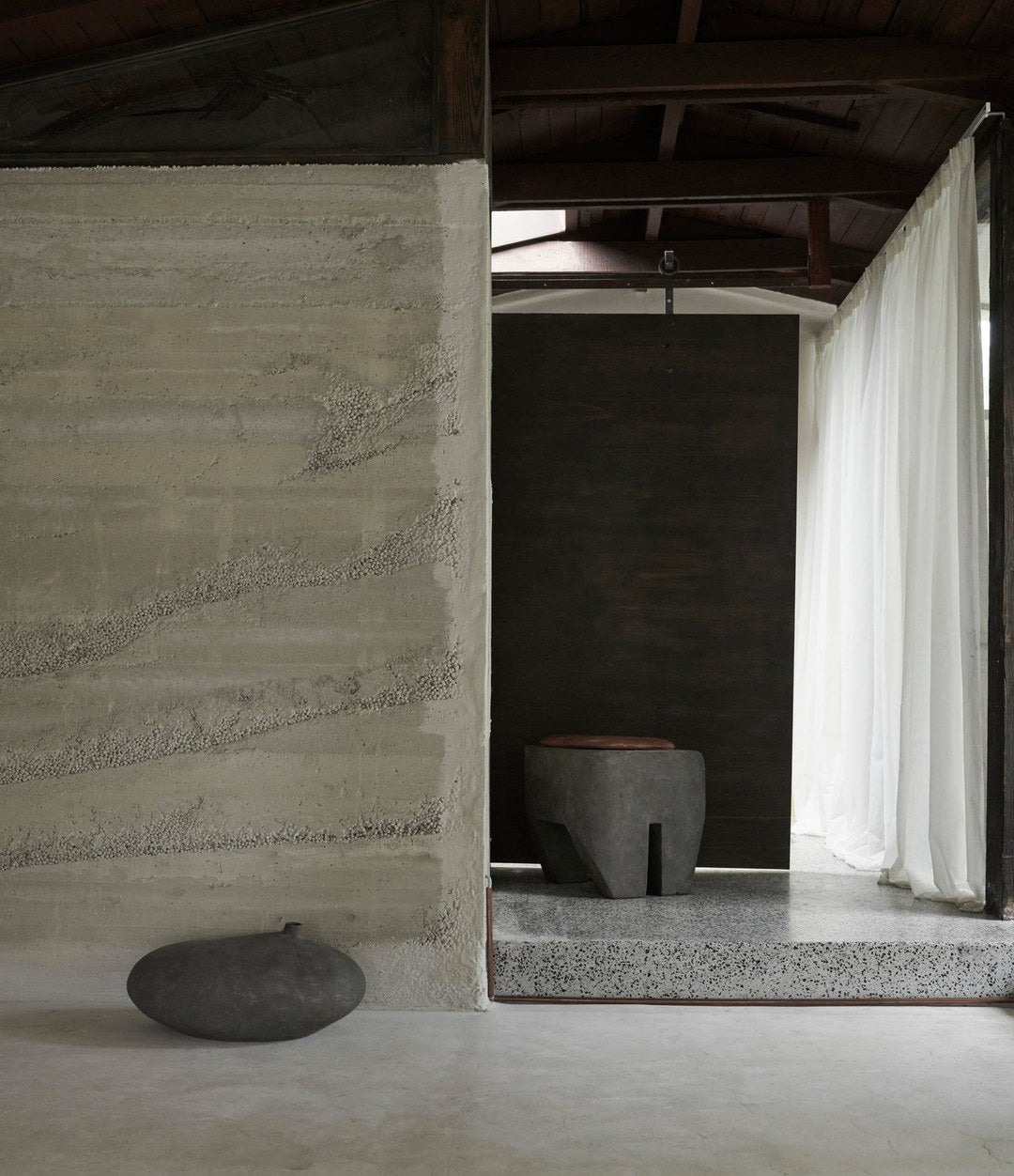 Sculpt Stool Cushion by 101 Copenhagen in Leather in a styled interior – In Dubai by WSPR