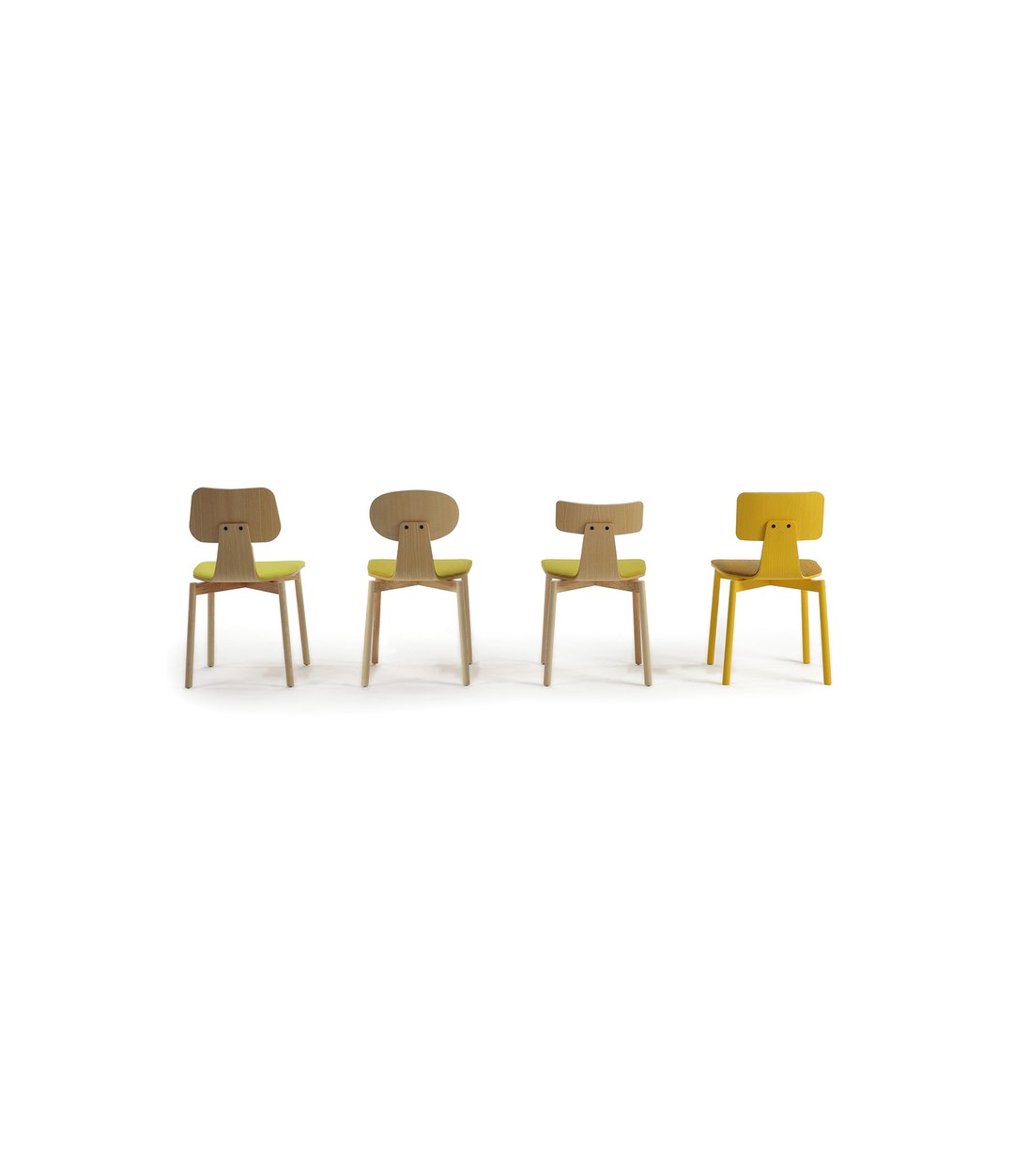 Silla40 Chair by Sancal four backs in wood and yellow – In Dubai by WSPR