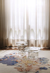Soda Iced Coffee Table by Miniforms styled as a pair on a patterned rug by a sheer curtain – In Dubai by WSPR