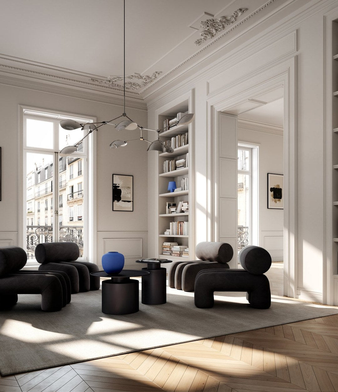 Sphere Vase Square, Mini by 101 Copenhagen in Marrakech Blue in a styled interior, view 2 – In Dubai by WSPR