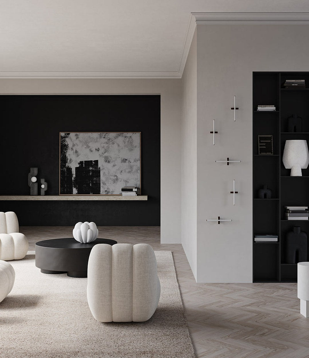 Sphere Vase Square Shisen, Big by 101 Copenhagen in Bone White in a styled interior, view 2 – In Dubai by WSPR