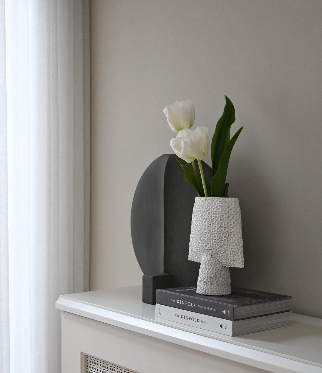 Sphere Vase Square Shisen, Mini by 101 Copenhagen in Bone White in a styled interior – In Dubai by WSPR