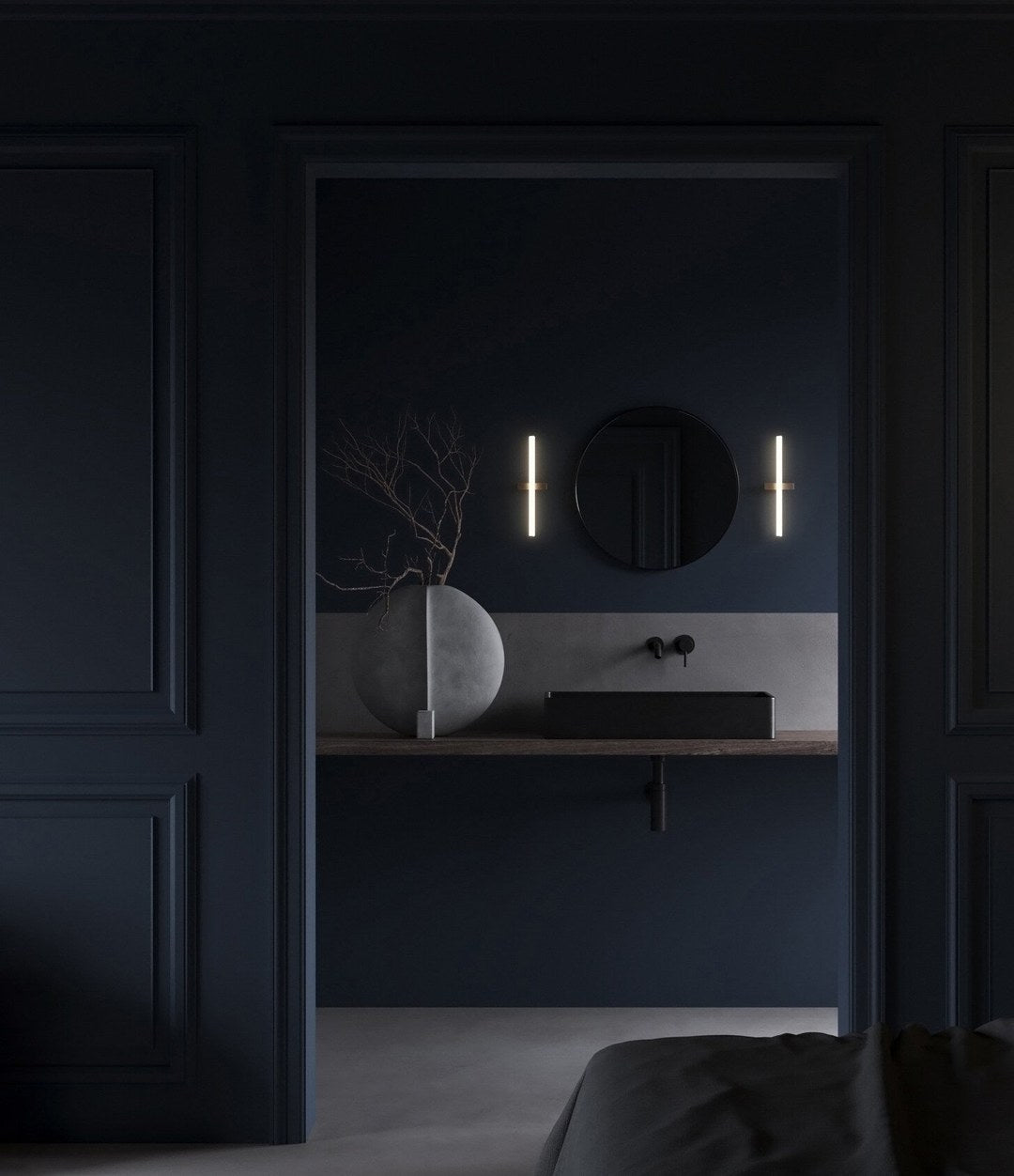 Stick Wall Lamp by 101 Copenhagen in Bronze in a styled interior, view 3 – In Dubai by WSPR