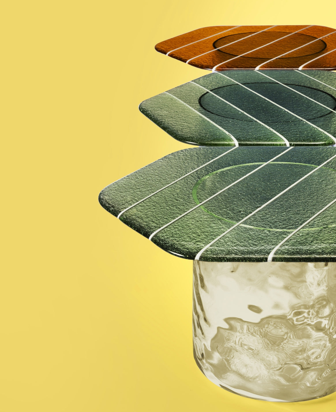 Striche Coffee Table by Miniforms, Menta cast glass top over a Cristallo blown glass base, detail – In Dubai by WSPR