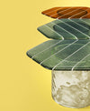 Striche Coffee Table by Miniforms, Menta cast glass top over a Cristallo blown glass base, detail – In Dubai by WSPR