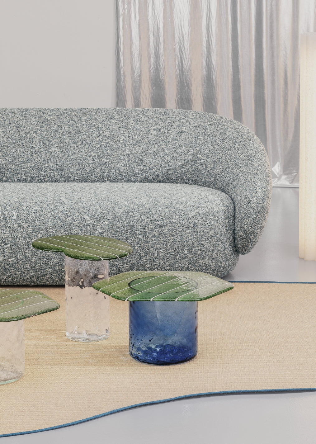 Striche Coffee Table by Miniforms styled beside a grey bouclé sofa – In Dubai by WSPR