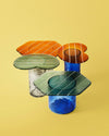 Striche Coffee Table by Miniforms, group of four glass tops in Arancio and Menta on Blu and Cristallo bases – In Dubai by WSPR