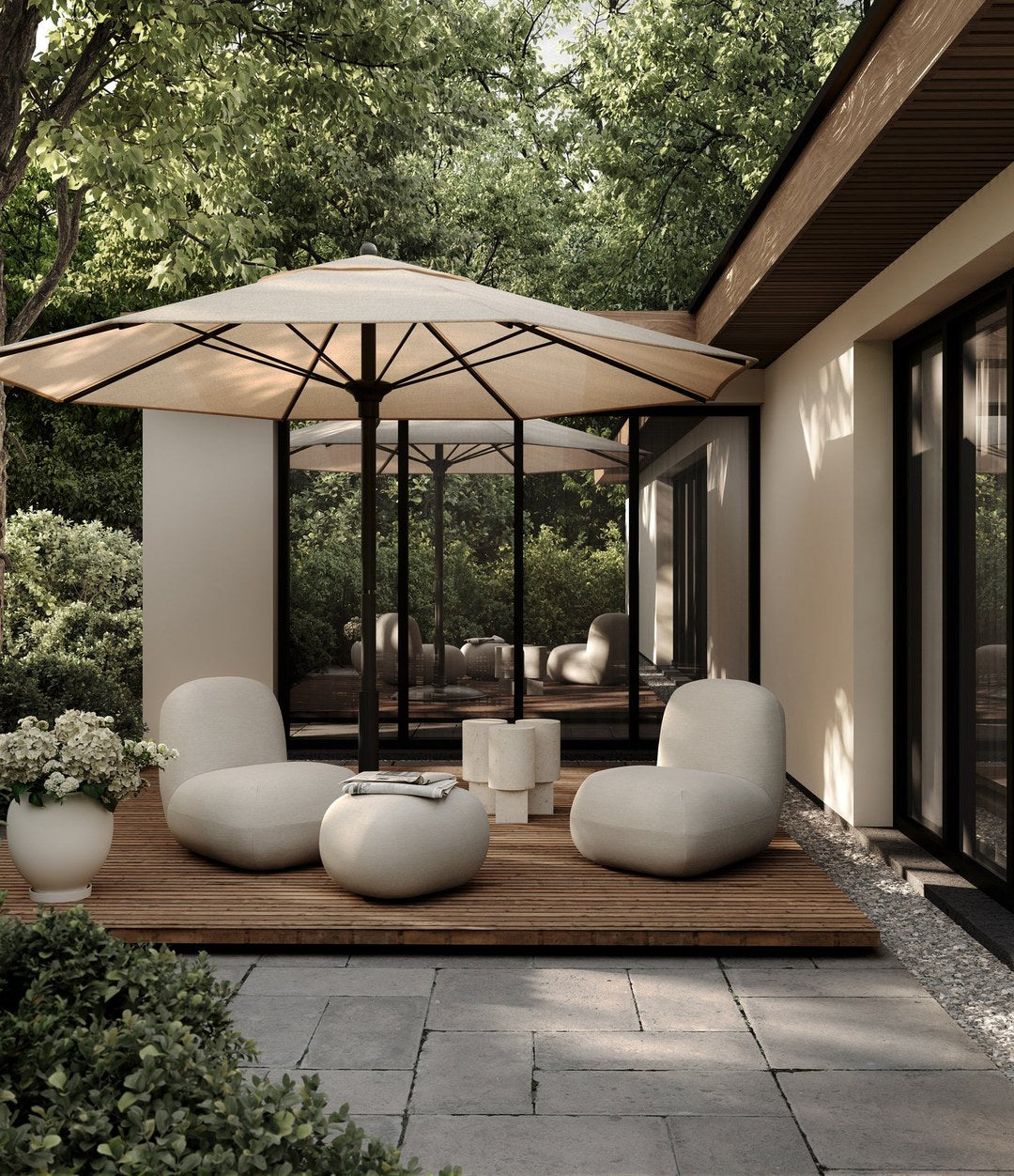 Sunao Plant Pot, Big by 101 Copenhagen in Birch in a styled interior, view 2 – In Dubai by WSPR