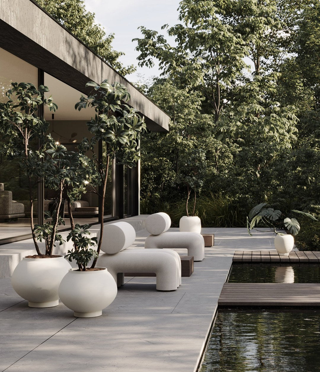 Sunao Plant Pot Fat, Big by 101 Copenhagen in Birch in a styled interior – In Dubai by WSPR