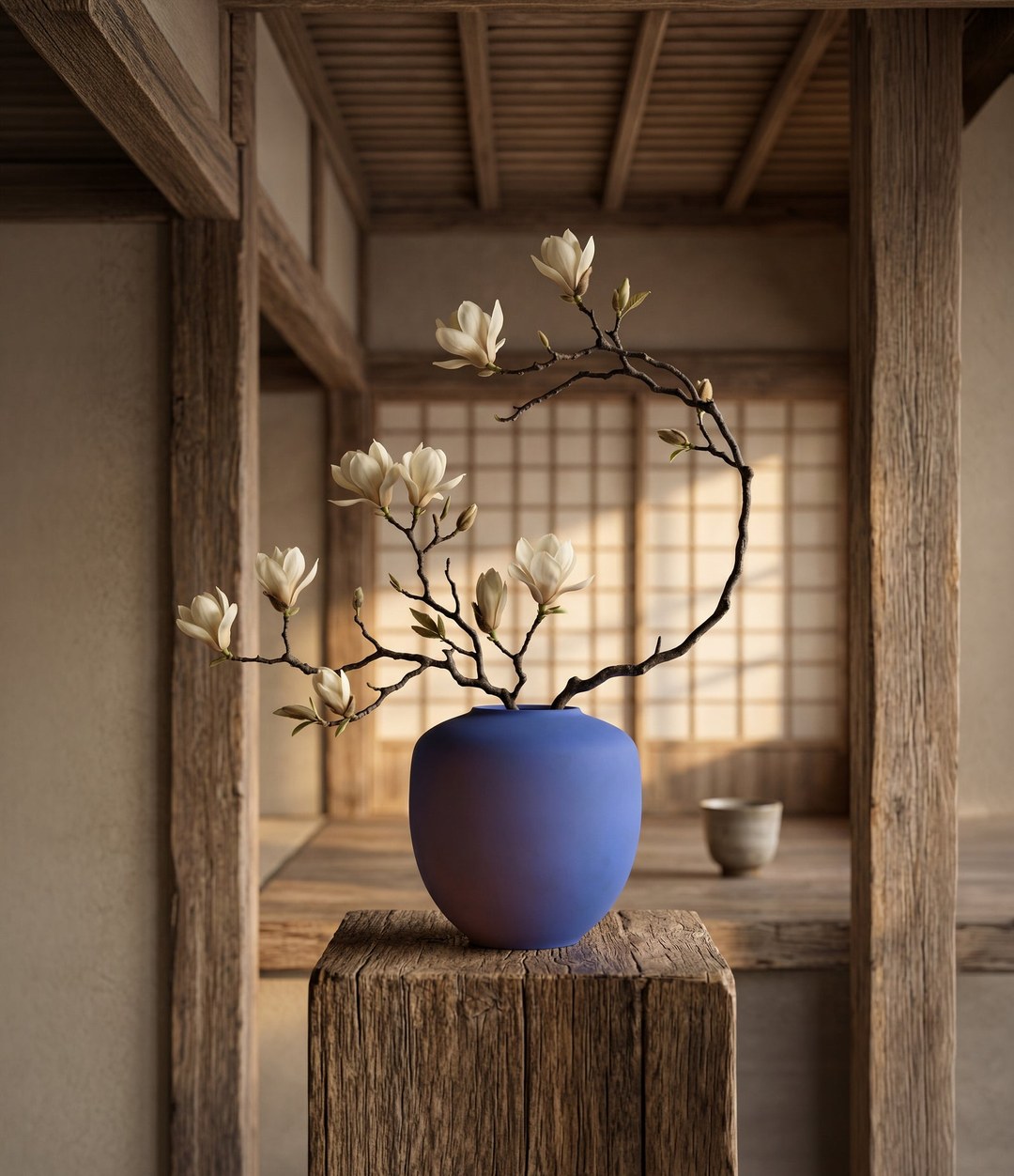 Sunao Vase, Medio by 101 Copenhagen in Marrakech Blue in a styled interior, view 3 – In Dubai by WSPR