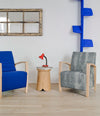 Tab Stool by Sancal beside blue and grey armchairs – In Dubai by WSPR