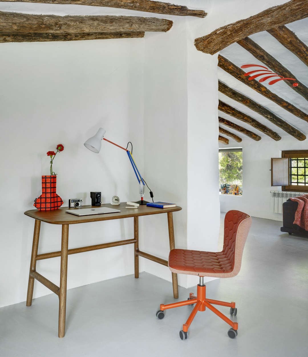 Tea Chair by Sancal swivel chair in rust at a desk – In Dubai by WSPR