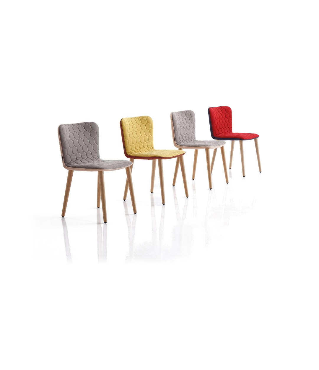 Tea Chair by Sancal four chairs in grey, yellow and red – In Dubai by WSPR