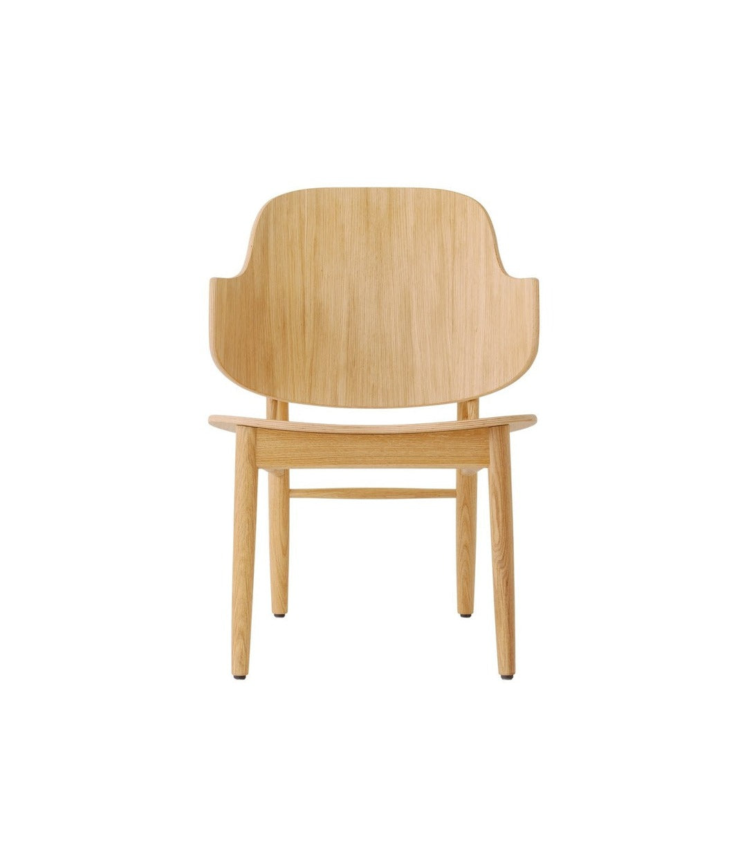 Penguin Wooden Lounge Chair by Audo in natural oak, un-upholstered, front view – In Dubai by WSPR