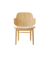 Penguin Wooden Lounge Chair by Audo in natural oak with an upholstered seat, front view – In Dubai by WSPR