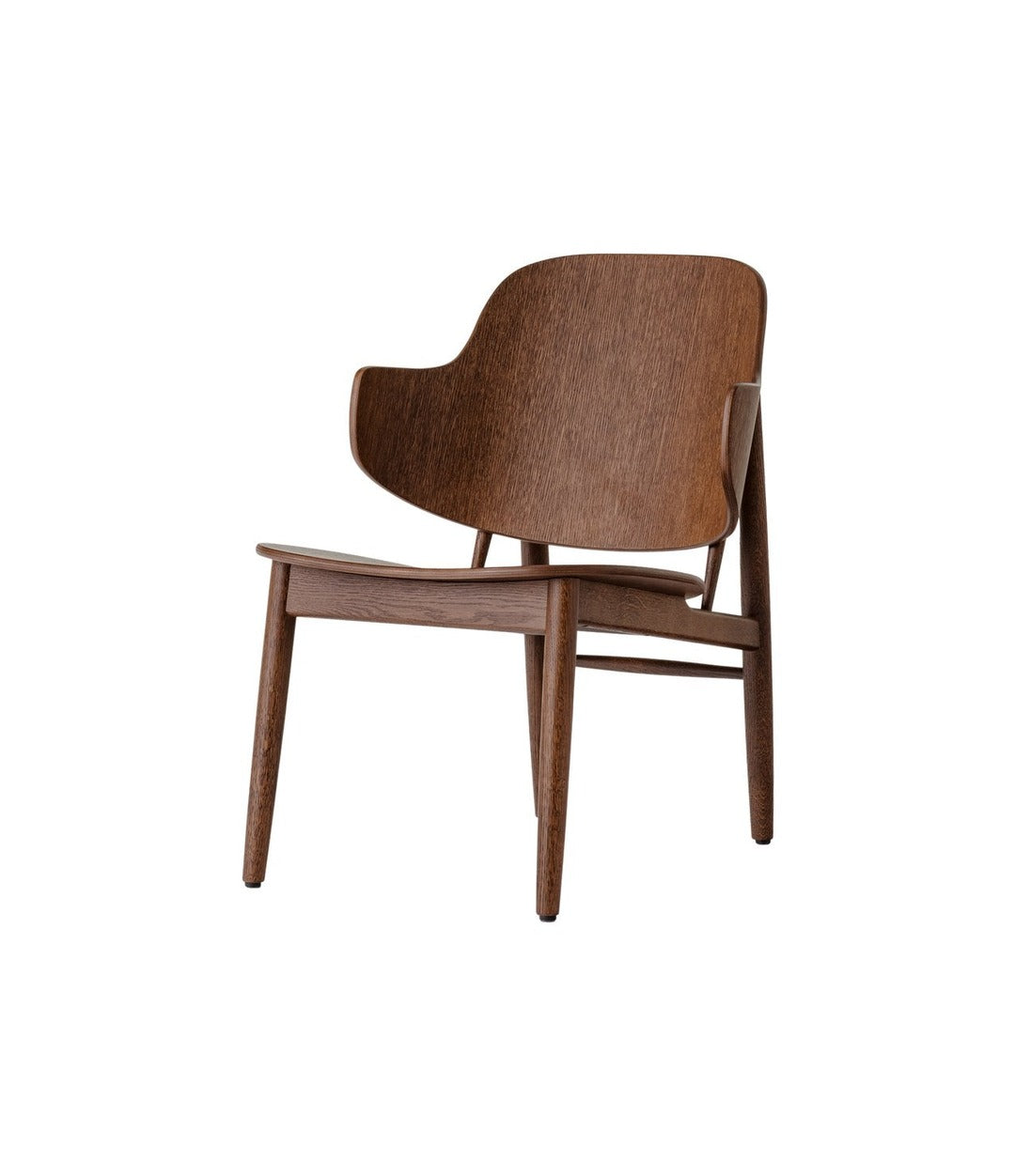 Penguin Wooden Lounge Chair by Audo in red stained oak, angled view – In Dubai by WSPR