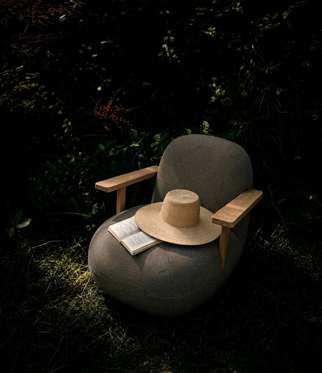 Toe Chair with Armrests by 101 Copenhagen in Teak / Stone Gray in a styled interior – In Dubai by WSPR