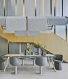 Tortuga Dining Table by Sancal long table in natural ash under an acoustic canopy – In Dubai by WSPR