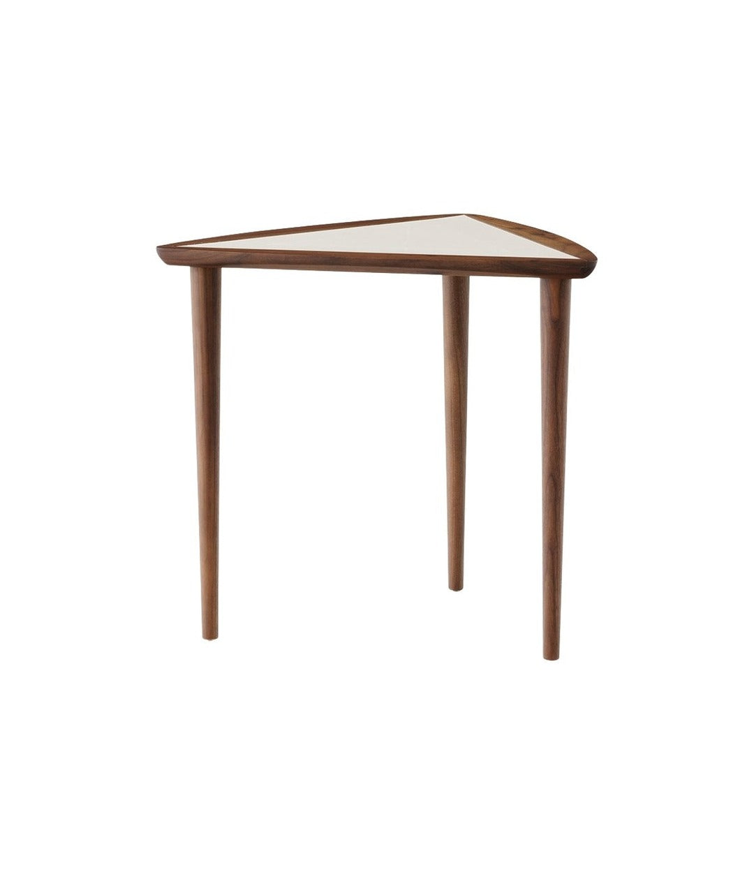 Umanoff Nesting Side Table by Audo in walnut with a light grey Fog laminate top, angled view – In Dubai by WSPR