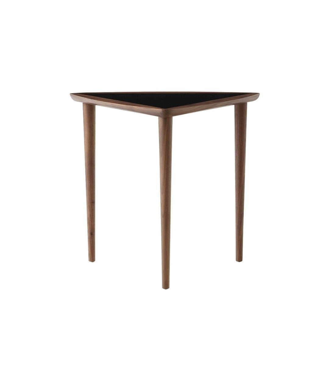 Umanoff Nesting Side Table by Audo in walnut with a black laminate top, front view – In Dubai by WSPR