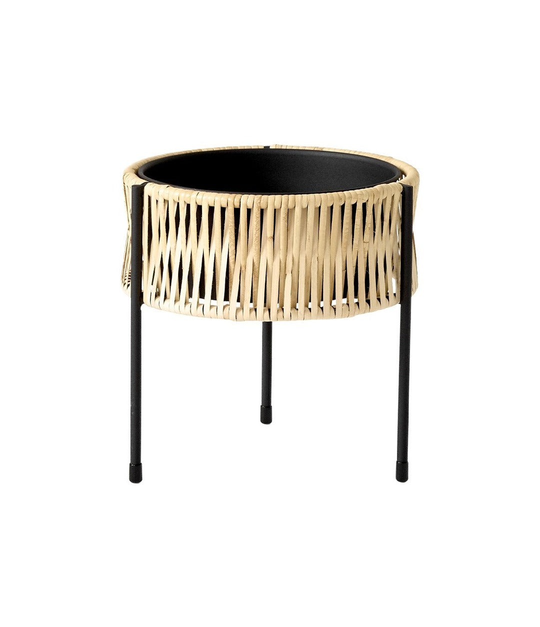 Umanoff Planter by Audo, small size in steel and rattan, low angle view – In Dubai by WSPR