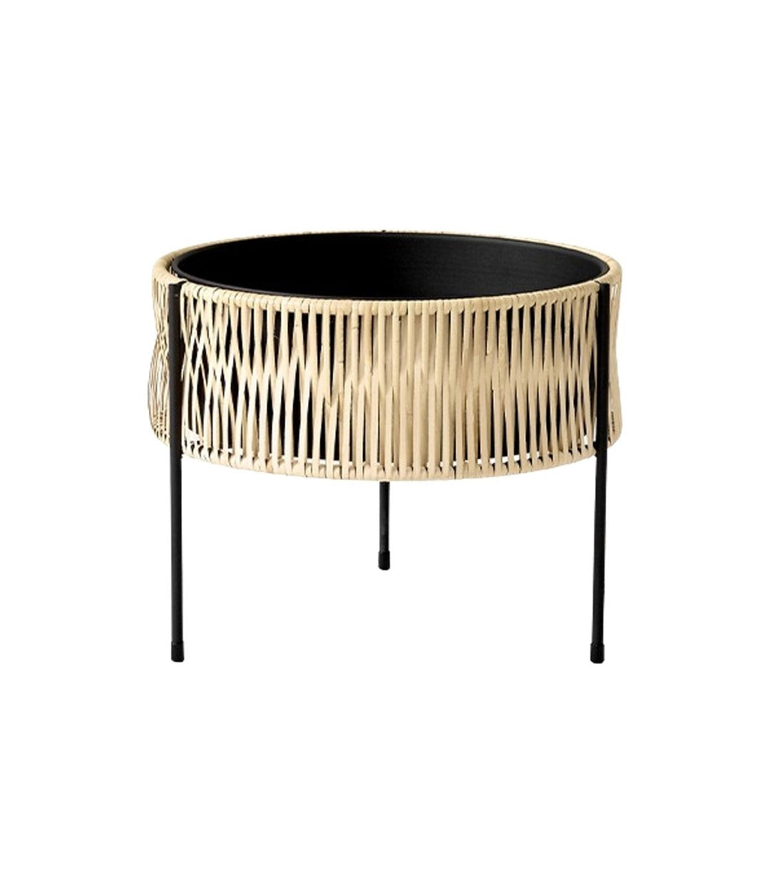 Umanoff Planter by Audo, medium size in steel and rattan, front view – In Dubai by WSPR