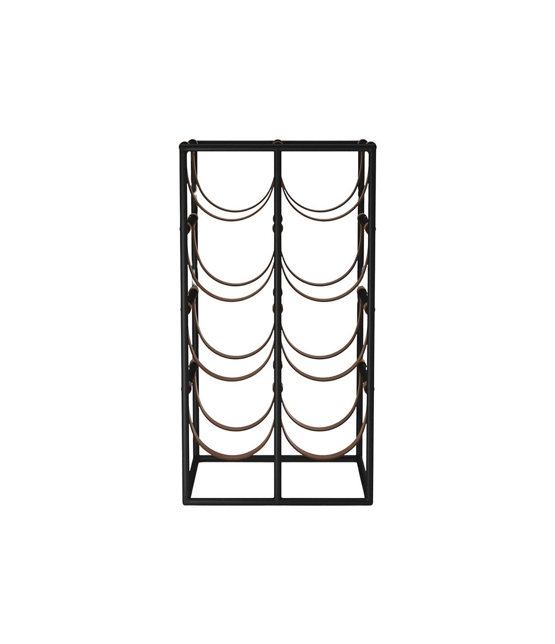 Umanoff Wine Rack by Audo in black powder coated steel with leather, front view – In Dubai by WSPR