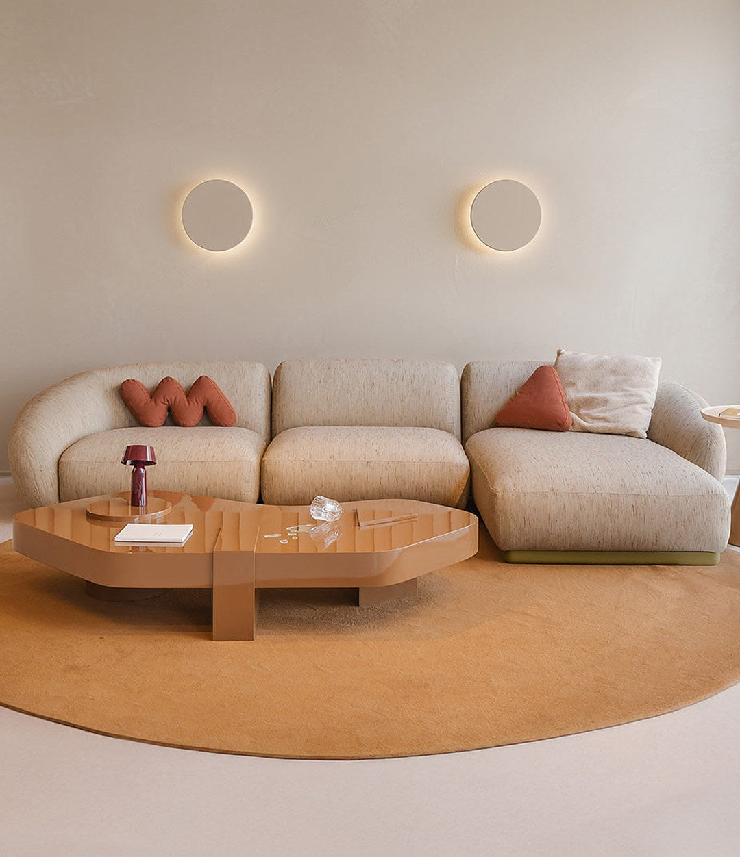 Vesta Modular Sofa by Sancal with a chaise longue on a round rug – In Dubai by WSPR