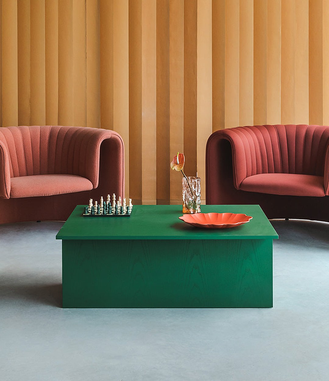 Vestige Coffee Table by Sancal with a pink sofa – In Dubai by WSPR