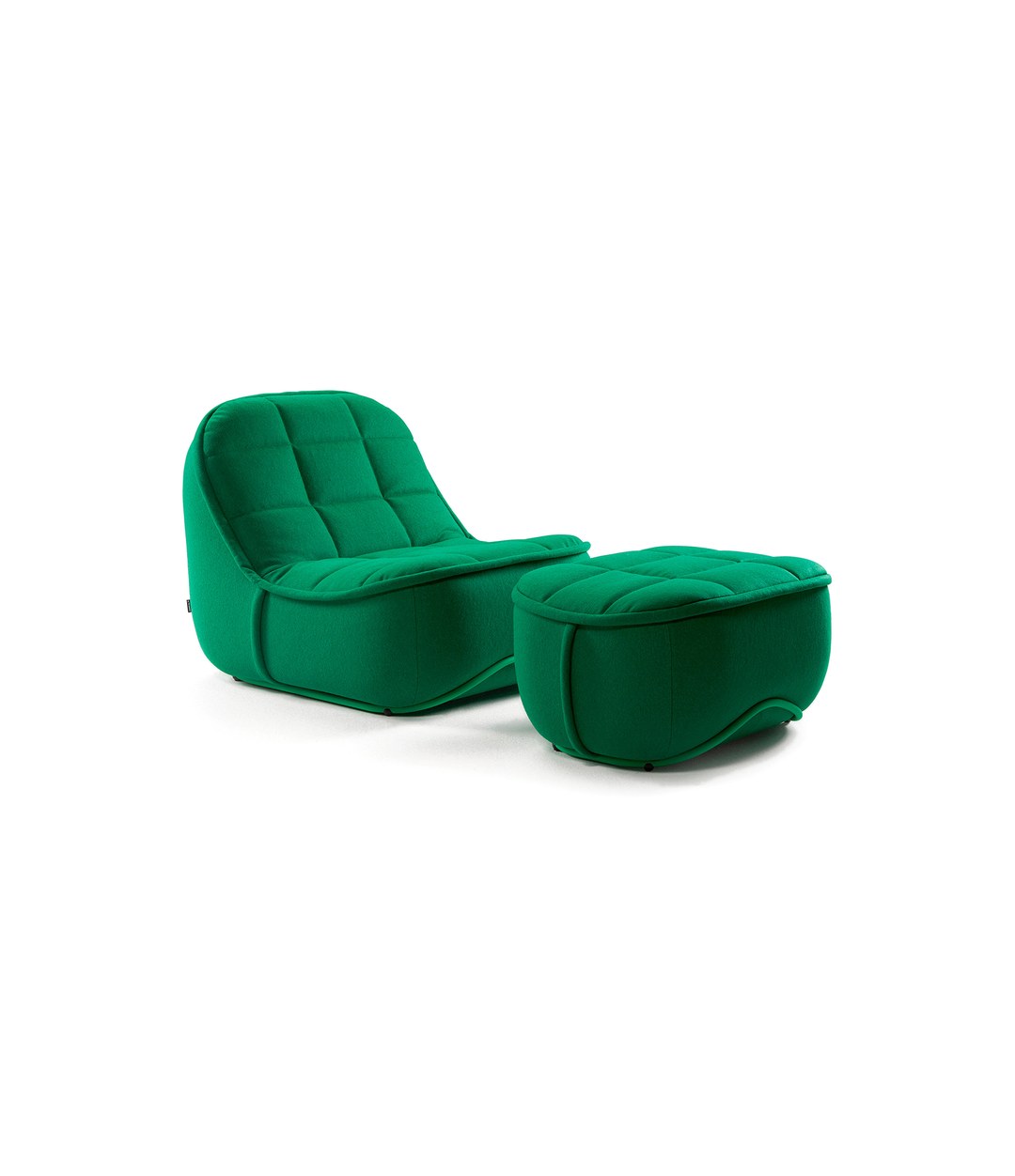 Vibe Pouf by Sancal in green with a lounge chair, three-quarter view – In Dubai by WSPR