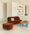 Vibe Sofa by Sancal in brown velvet with a pouf and lounge chair – In Dubai by WSPR
