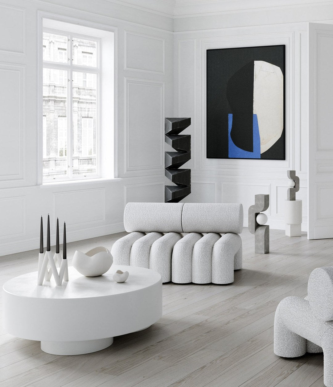 W Candle Holder by 101 Copenhagen in Bone White in a styled interior – In Dubai by WSPR